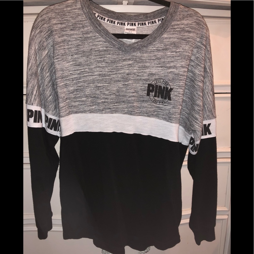 Black, grey, and white PINK long sleeve shirt